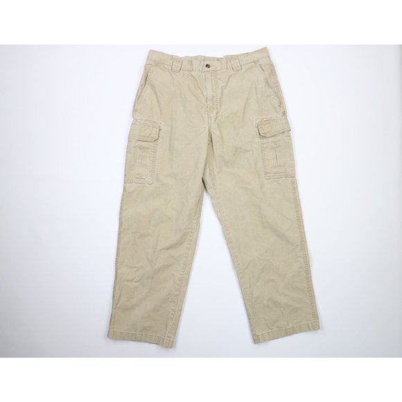 L.L. Bean Pants Vintage Ll Bean Mens 34x28 Distressed Stonewashed Cargo Pants Trousers Brown